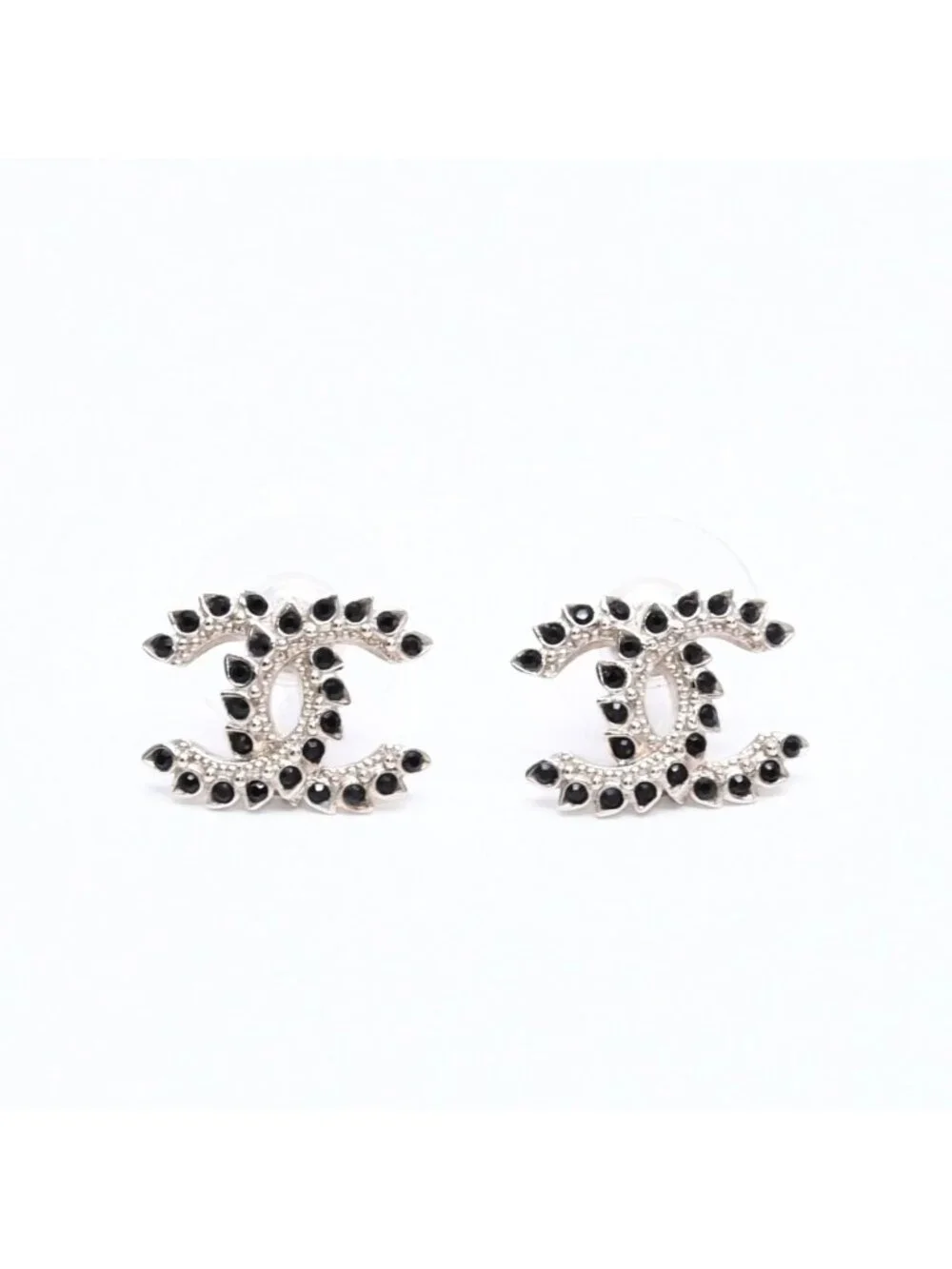 Chanel Earrings CC Logo Black Rhinestone